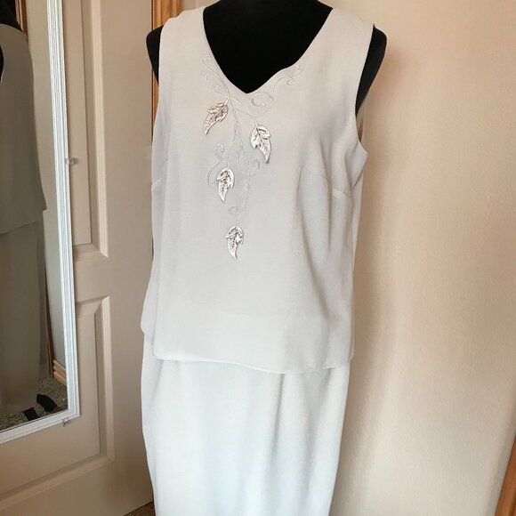 R&M Richards Karen Kwong 70s Floral Leaf Embroidered Cream Blouson Dress Size 12 - Picture 12 of 16